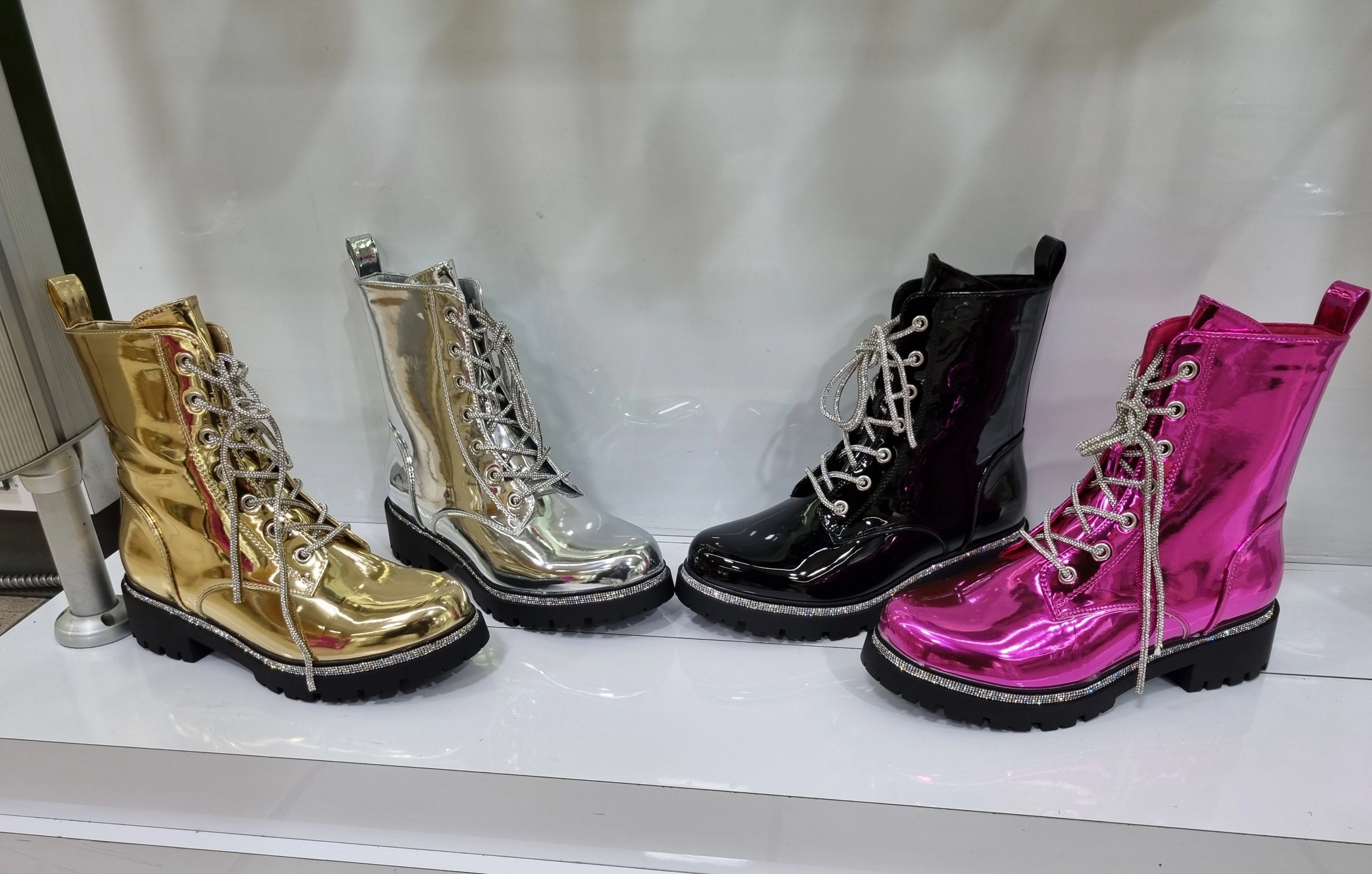 SET BACK Silver Lace Up Combat Boots With Zipper