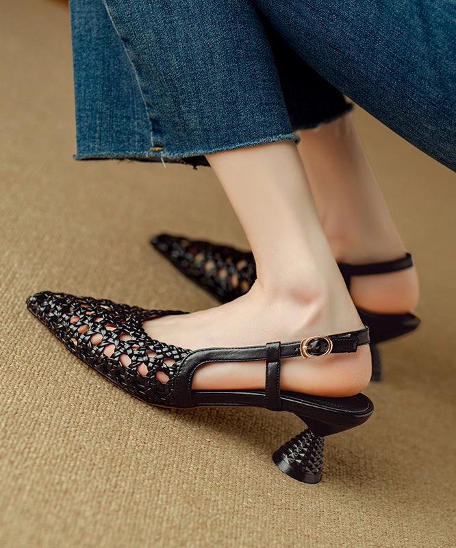 Splicing Sandals Classy Hollow Out Pointed Beige Kitten Best Sandals Resorts