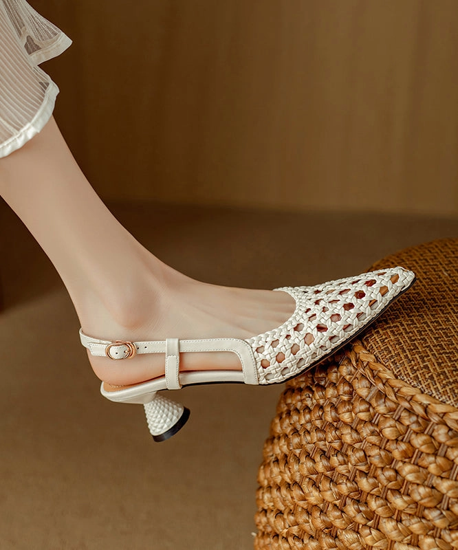 Sandals With Toe Ring Splicing Sandals Classy Hollow Out Pointed Beige Kitten