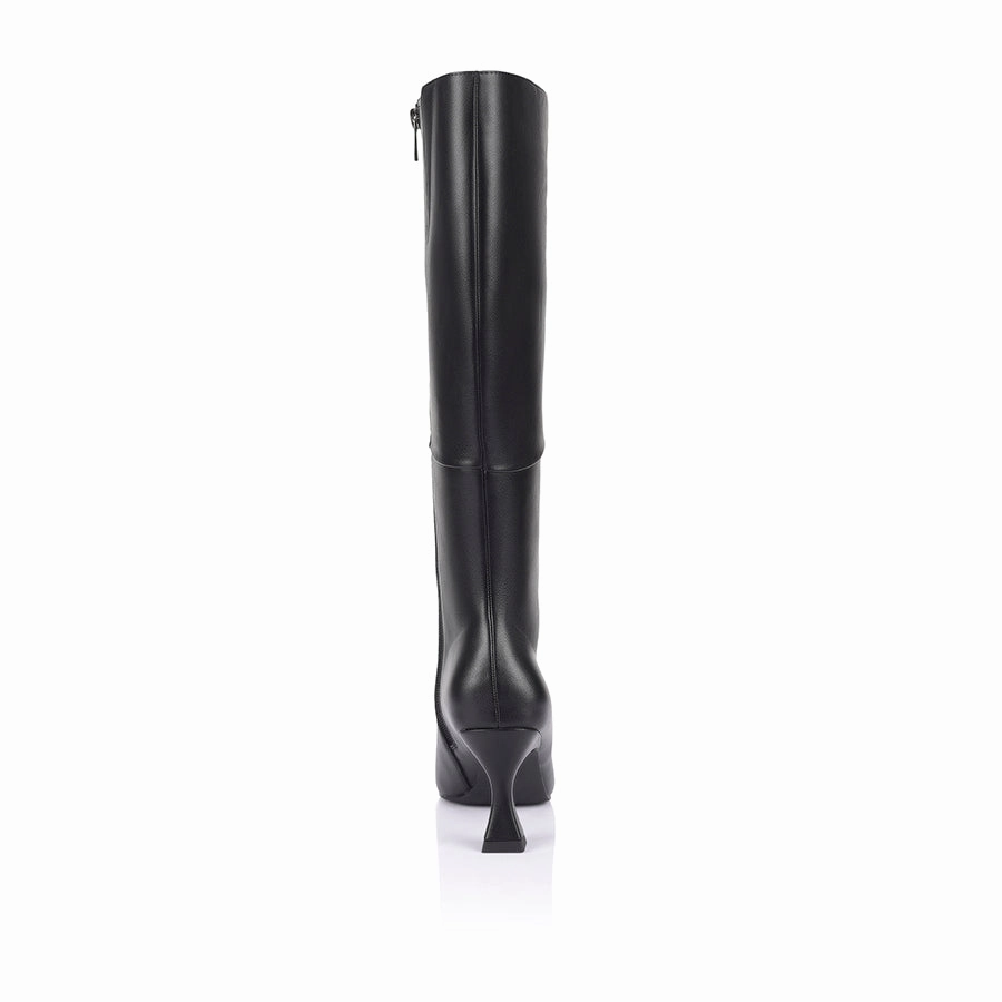 28-eye Extreme Max Virginia Leather Knee High Boots Ultra Knee High Boots - Black