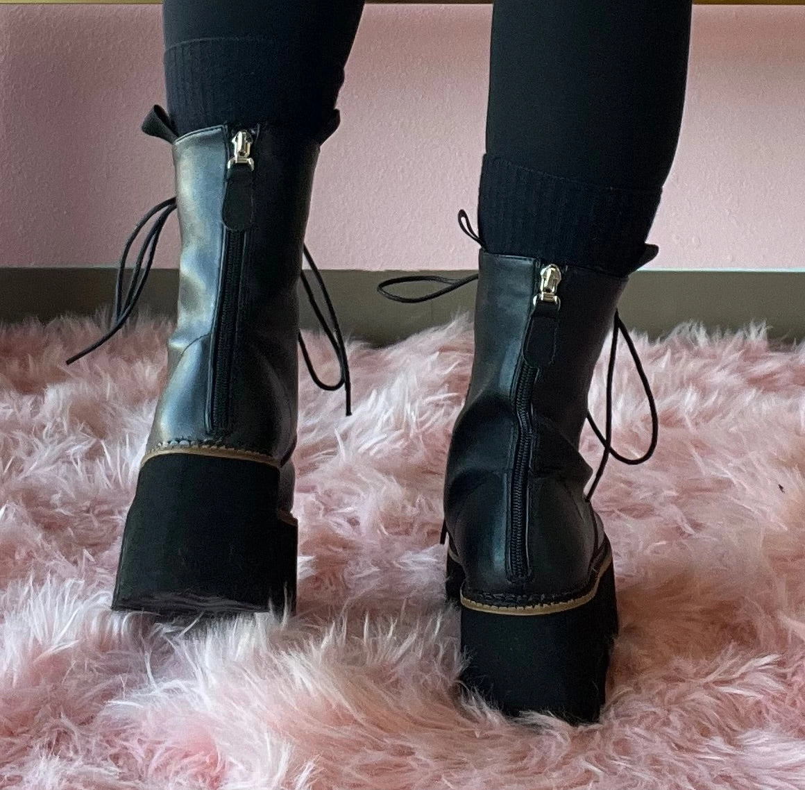 THE RIVETER Black Faux Leather Platform Combat Boot Best Of Combat Boots
