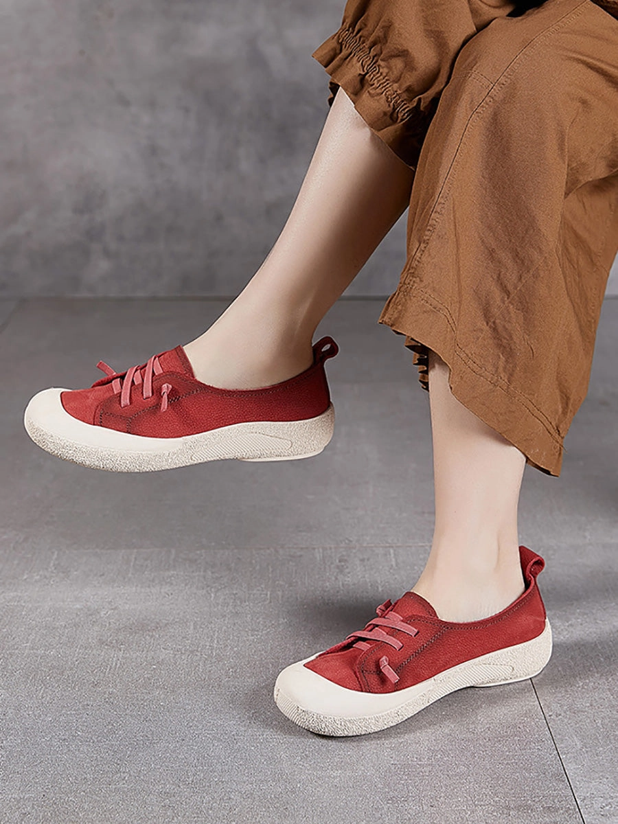 Casual Genuine Leather Flat Women Summer Shoes Ankle Support