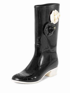 Top Quality Chanel CC Logo Camellia Flower Rain Boots Black Fish Rain Boots
