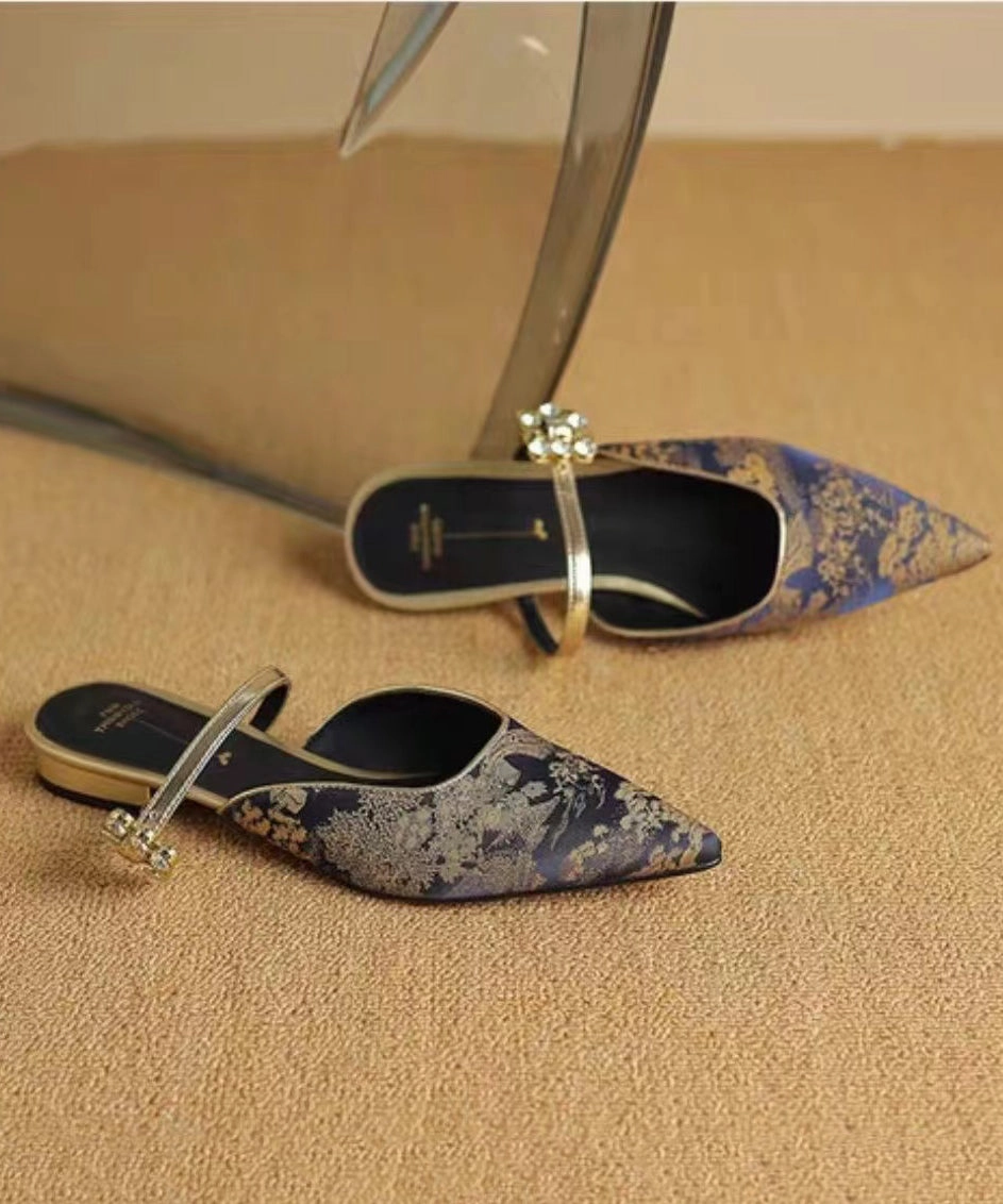 Green Chinese Style Splicing Zircon Slide Sandals Pointed Toe WT001 Sandals And Beaches App