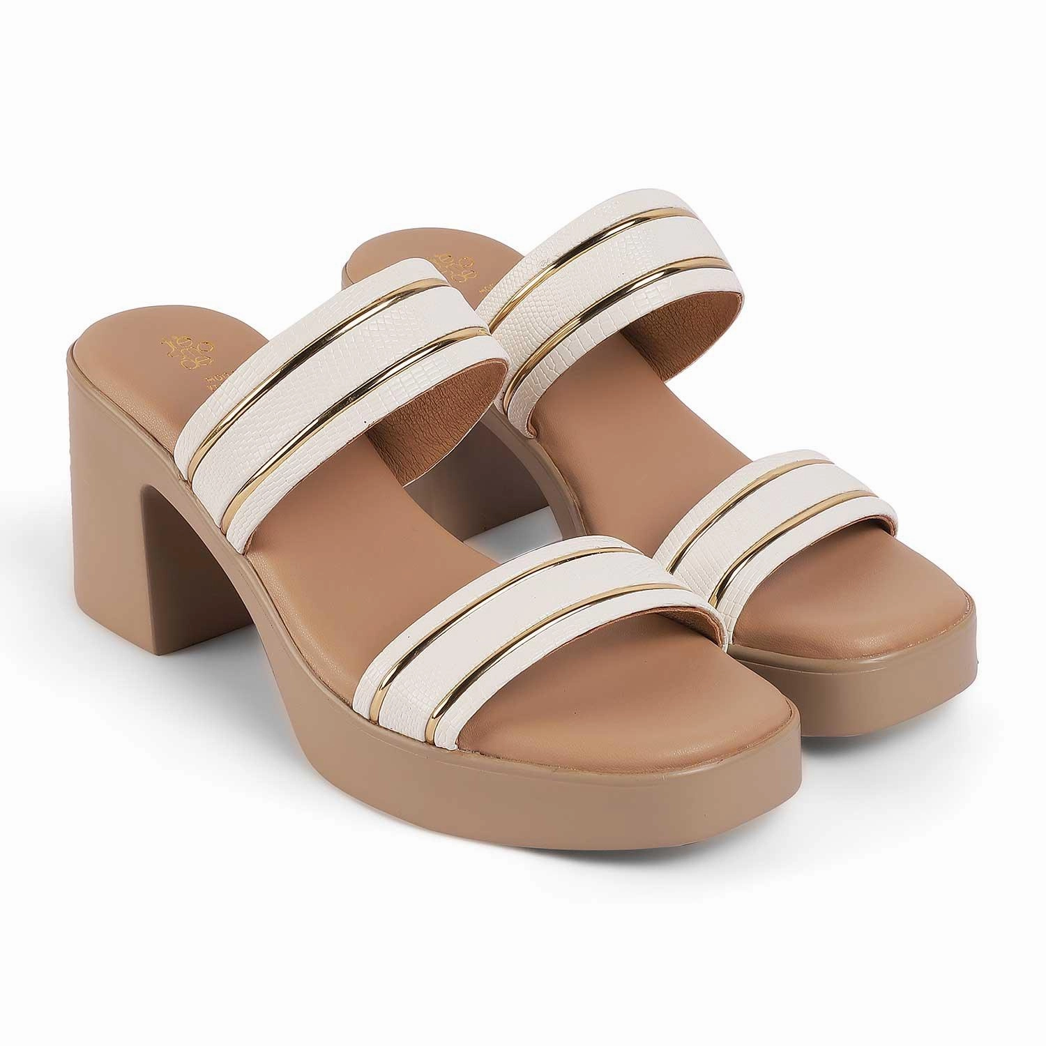 Tresmode Mauro White Women's Dress Block Heel Sandals Leather Huarache Sandals