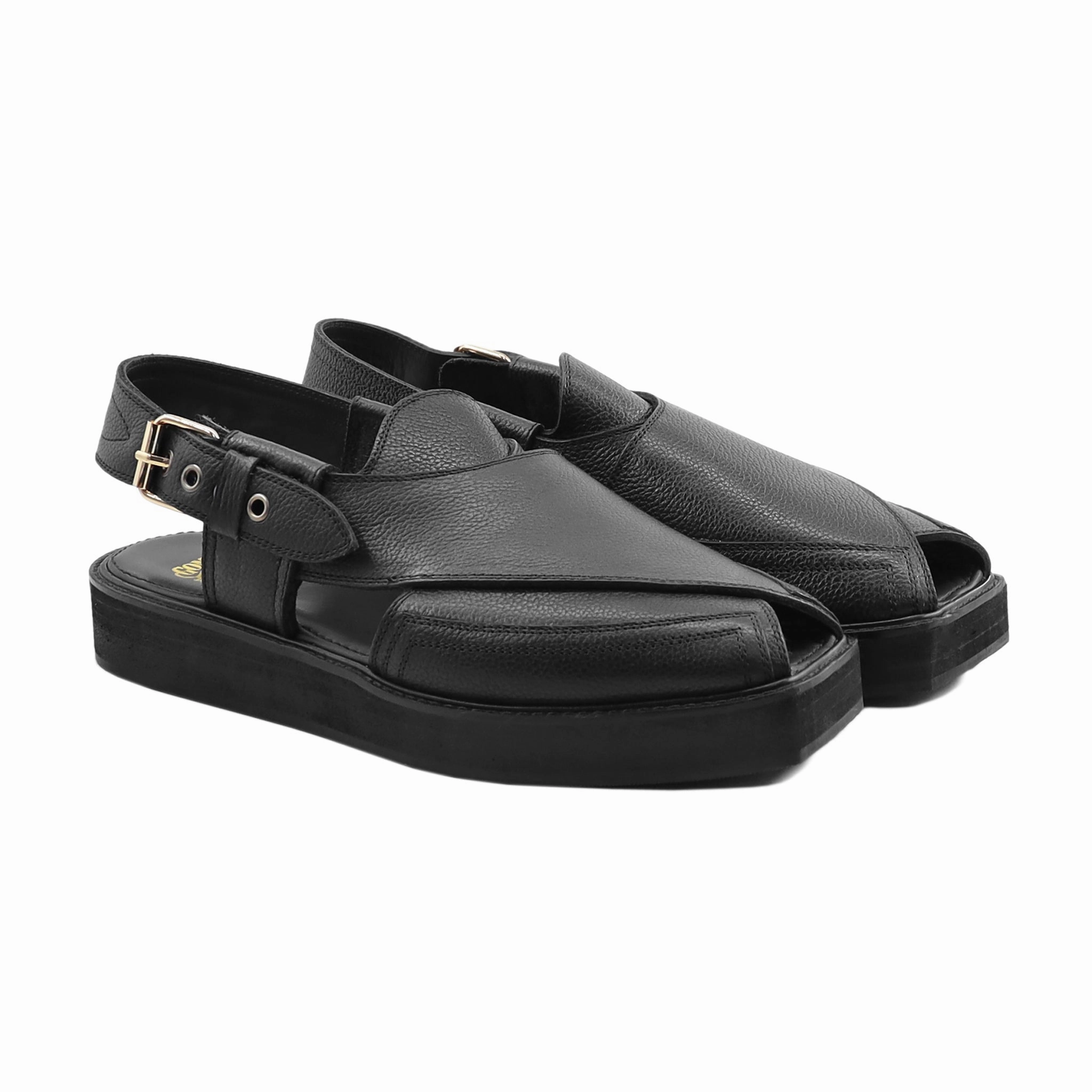 Lace Sandals Trikala - Men's Black Pebble Grain Leather Sandal