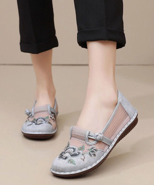 Embroidered Shoes Breathable Women Flat Red Mesh Feet Does Have Shoes