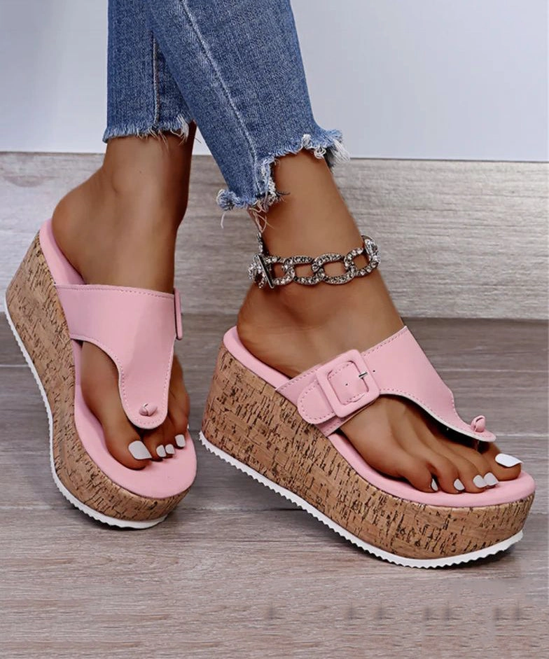 White Wedge Heels Boho Splicing Flip Flops Slide Sandals UU007 Sandals Gift Card