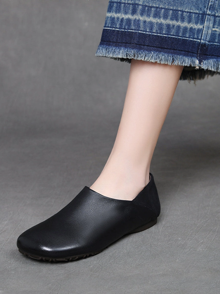 Spliced Leather Flat Soft Women Vintage Shoes Weight Training