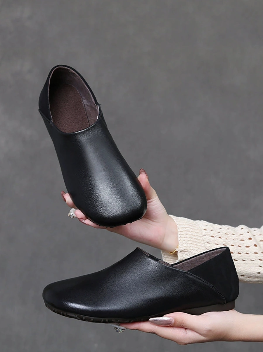Size 4 Spliced Leather Flat Soft Women Vintage Shoes