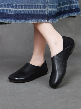 Las Vegas Outlet Spliced Leather Flat Soft Women Vintage Shoes
