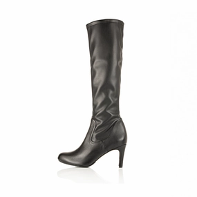 Isla Extra-Wide Fit Knee High Boots - Black Leather/Fabric Mix Knee High Boots Wide Leg
