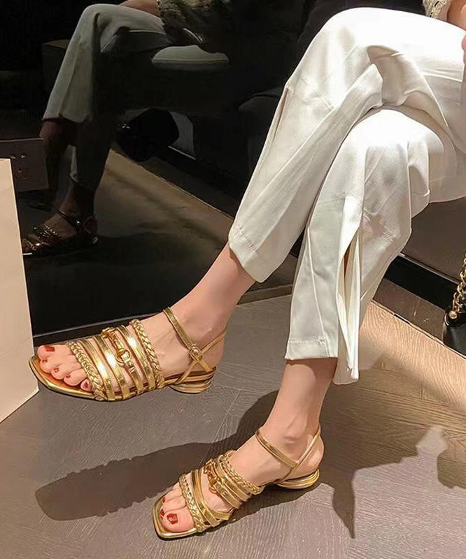 Unique Splicing Sandals Peep Toe Gold Sheepskin Hollow Out OI029 Sandals Weddings