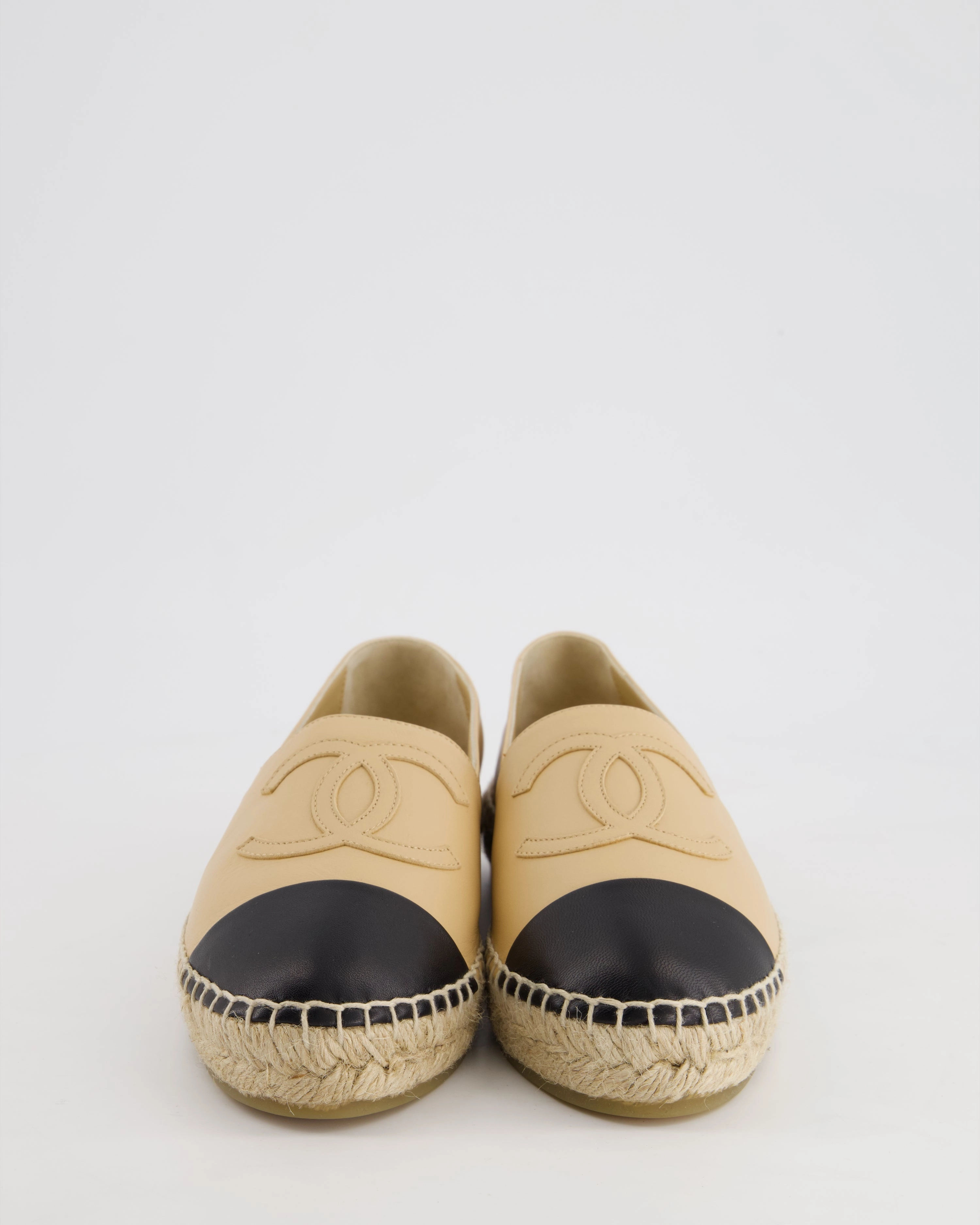 Hermes Ithea Espadrille Chanel Beige & Black Leather Espadrilles Shoes Size EU 40 RRP 730