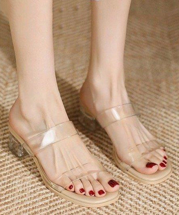 Fashion Apricot Clear Chunky Women Slide Sandals Peep Toe AP1057 Sandals All-inclusive Resorts