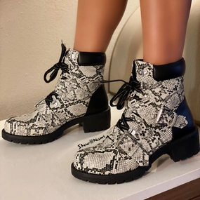 Flower Print Combat Boots TRESSA-01 Stone