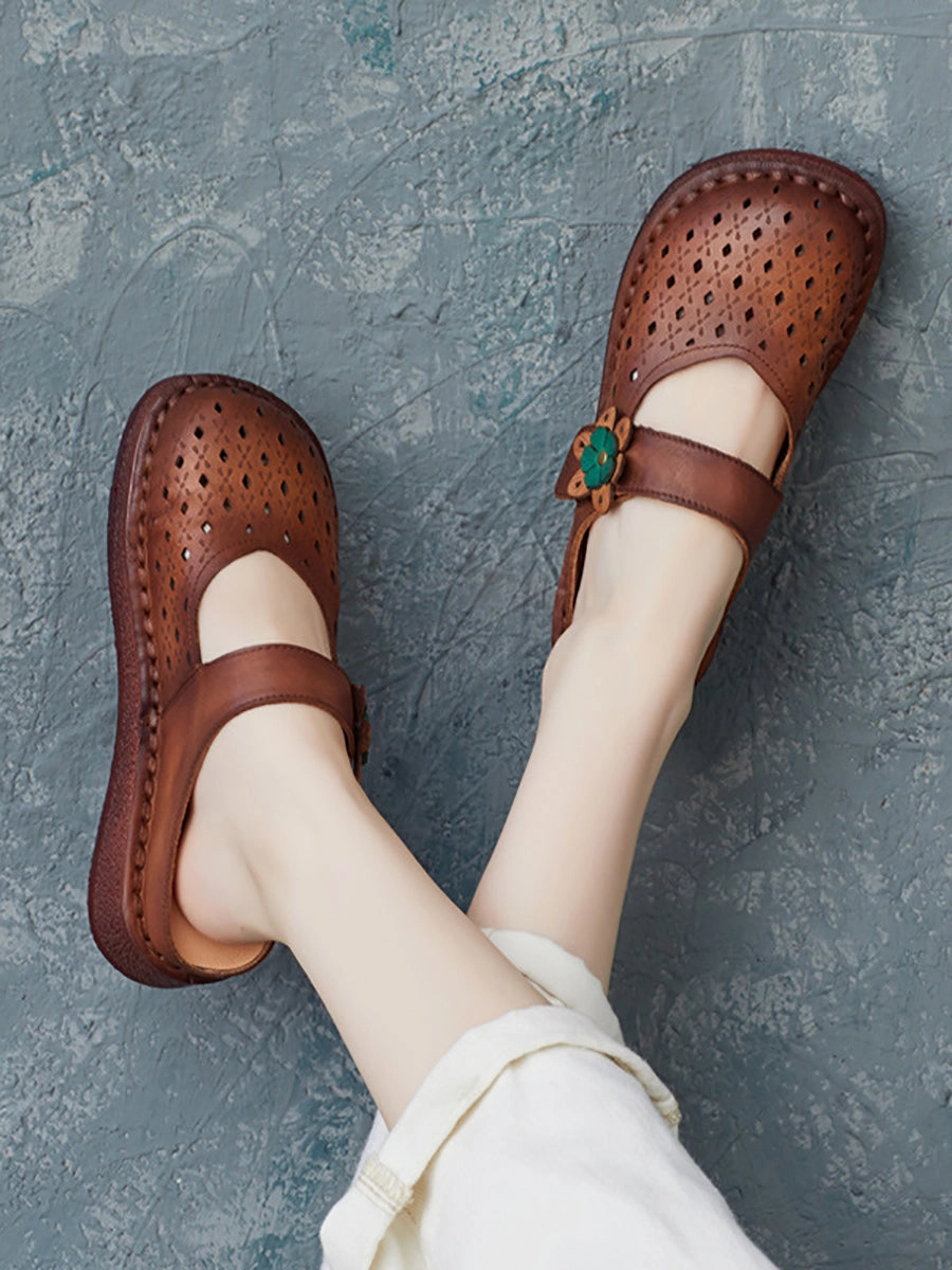 Women Summer Retro Leather Cutout Shoes ZZ1012 Alfred Sandler