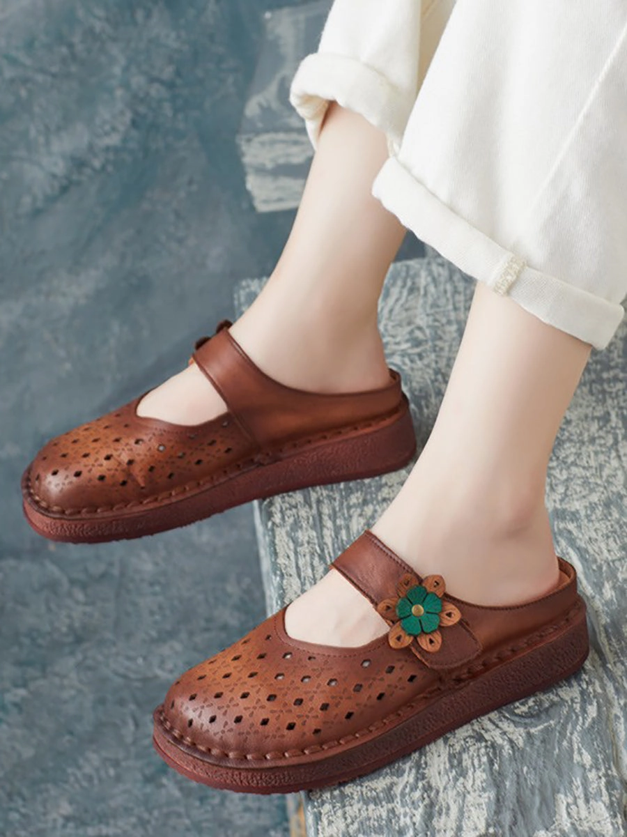 Makati Women Summer Retro Leather Cutout Shoes ZZ1012