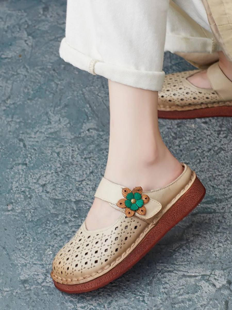 Women Summer Retro Leather Cutout Shoes ZZ1012 Walking Shoes Near Me