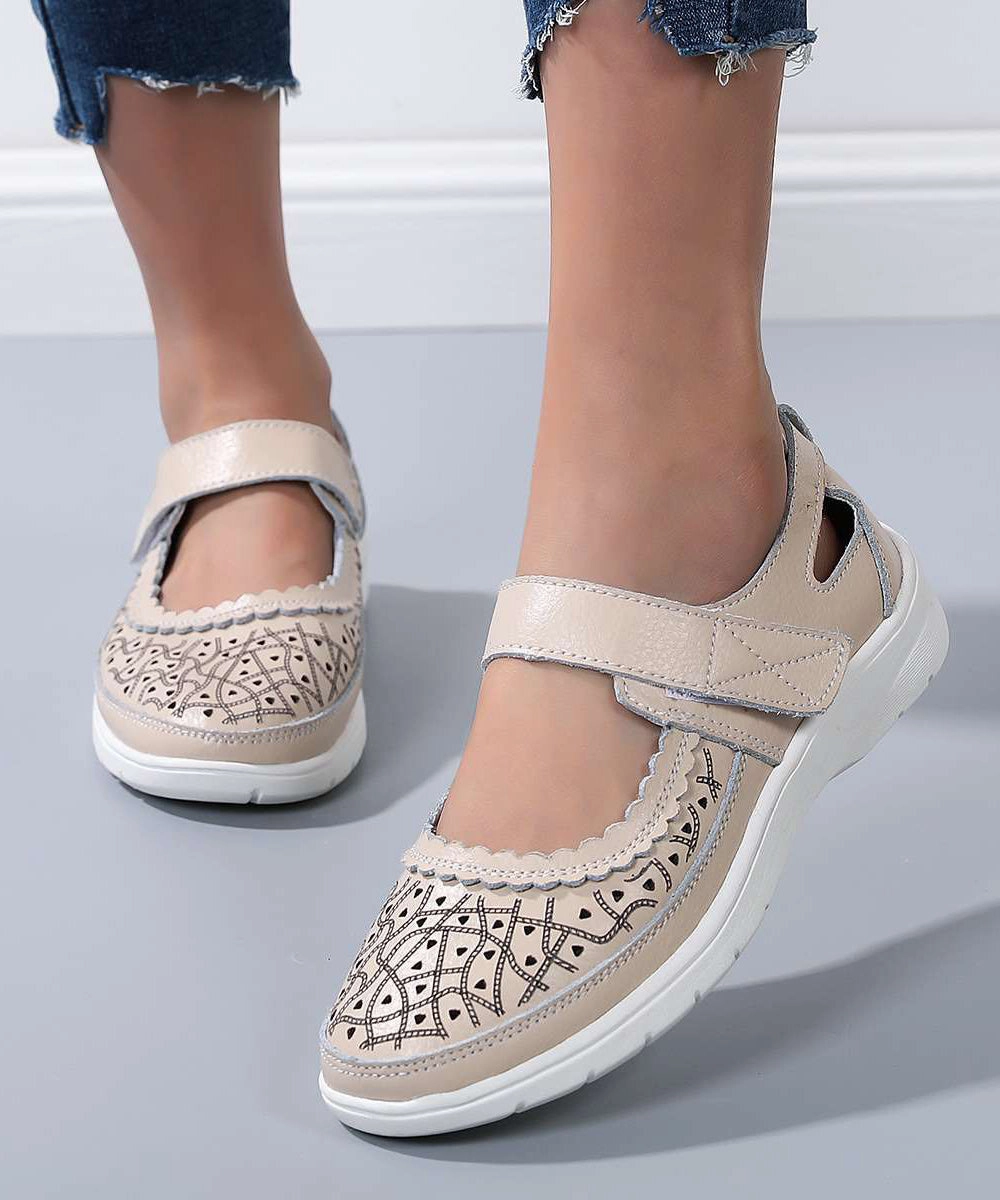 Peep Toe Flat Sandals Summer New Comfortable Cowhide Leather Sandals Hollow Out AP1031