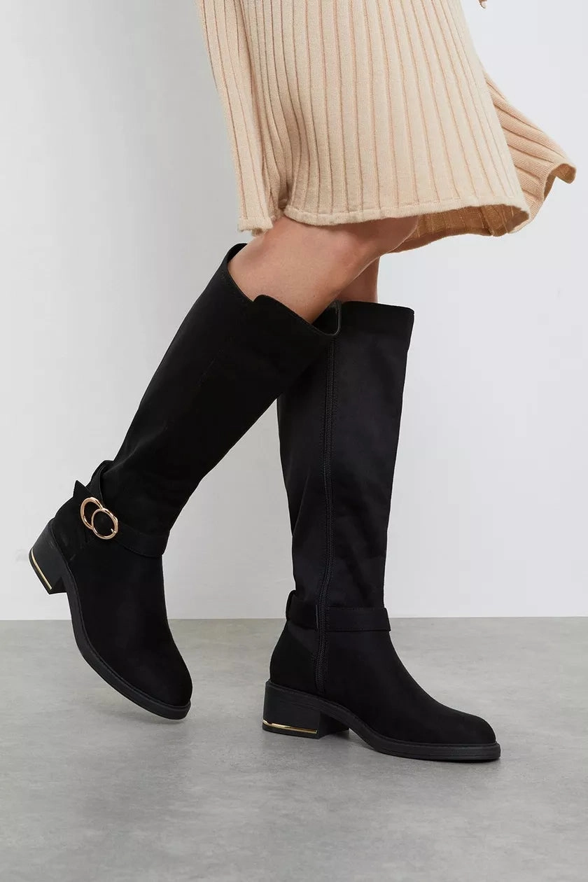 Wide Fit Kenya Buckle Detail Boot Black Loving Knee High Boot