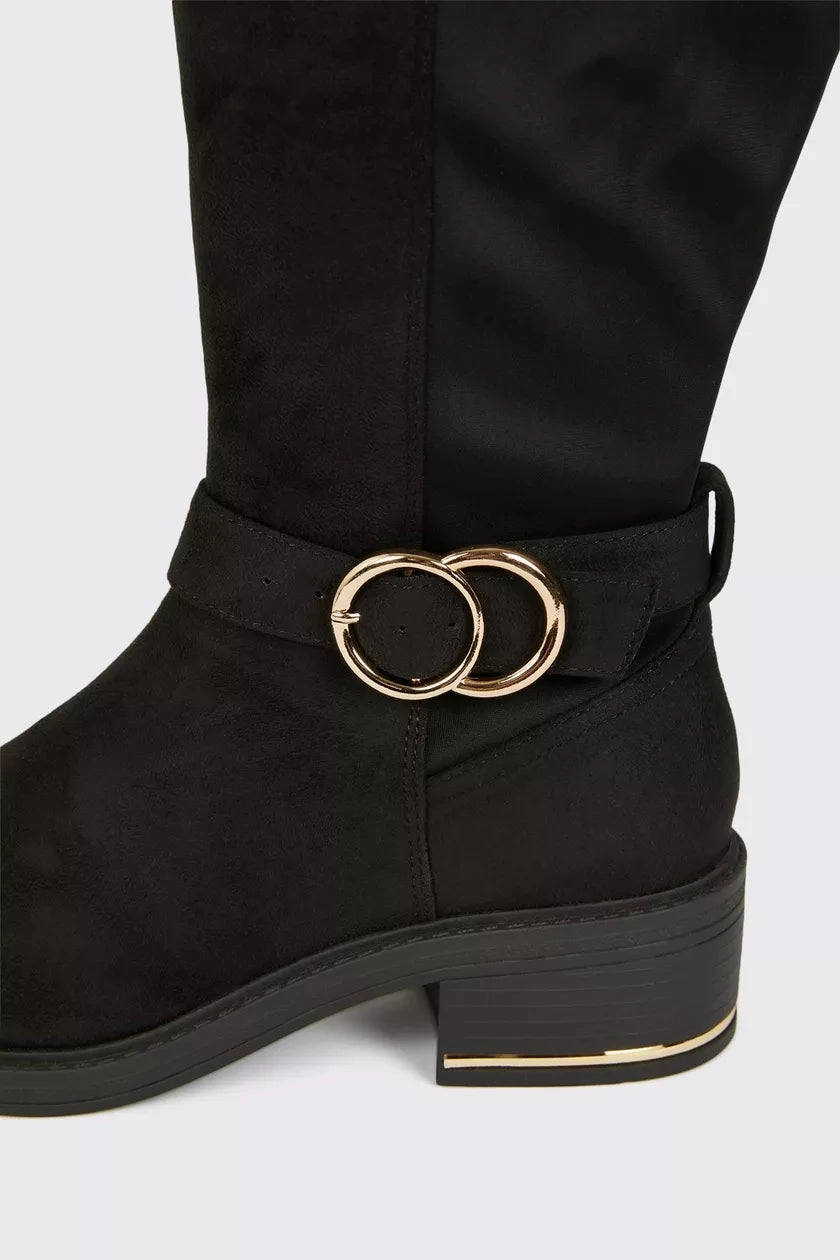 Button Up Knee High Boots Wide Fit Kenya Buckle Detail Boot Black