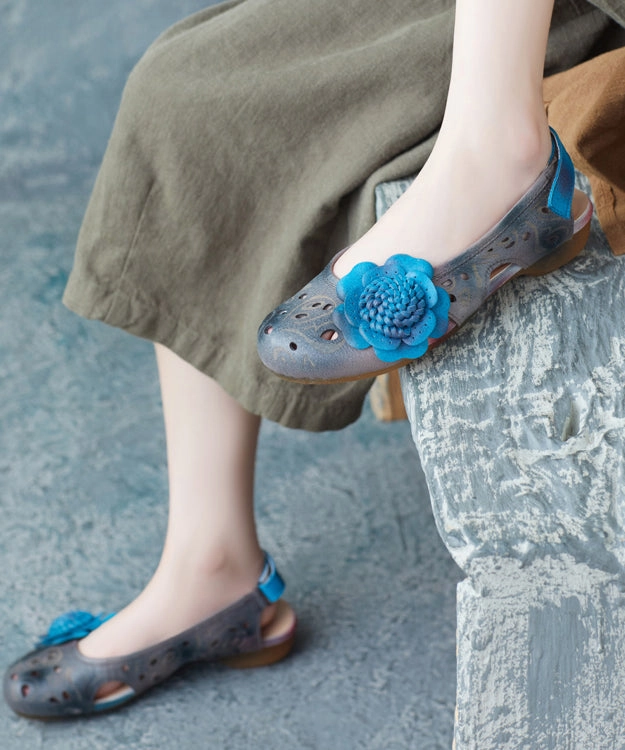 Cute Sandals With Arch Support Women Blue Cowhide Splicing Buckle Strap Sandals JJ082