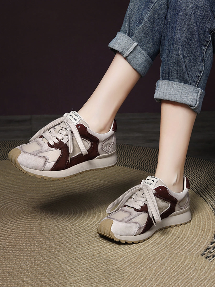 The Most Comfortable Shoes Women Casual Colorblock Leather Sport Shoes WU008