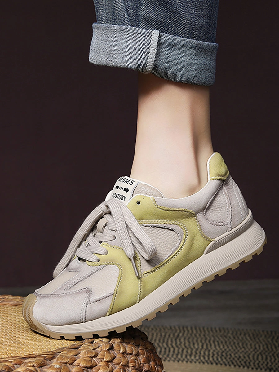 Women Casual Colorblock Leather Sport Shoes WU008 Shoes For Long Distance