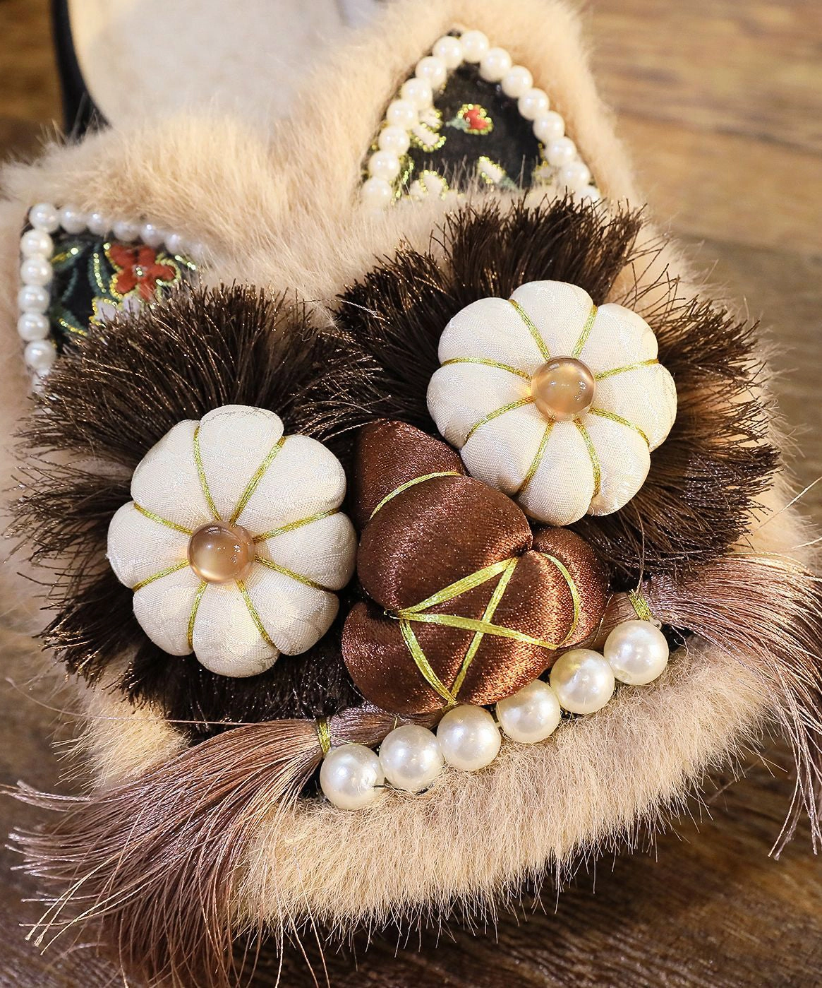 Women Splicing Slippers Shoes Coffee Embroidery Tassel TQ046 Reformation Shoes