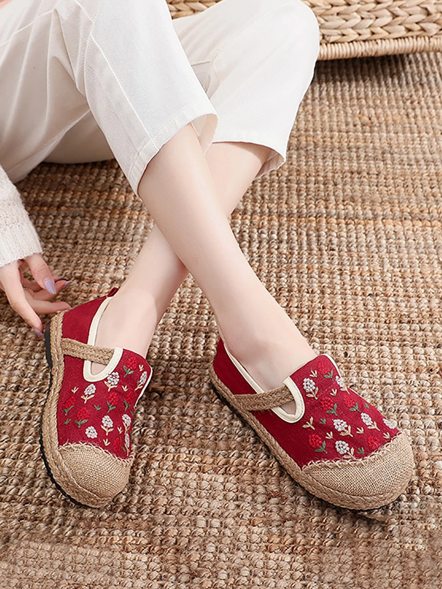 Women Summer Artsy Embroidery Linen Cotton Shoes BN1034 Vibram Shoes