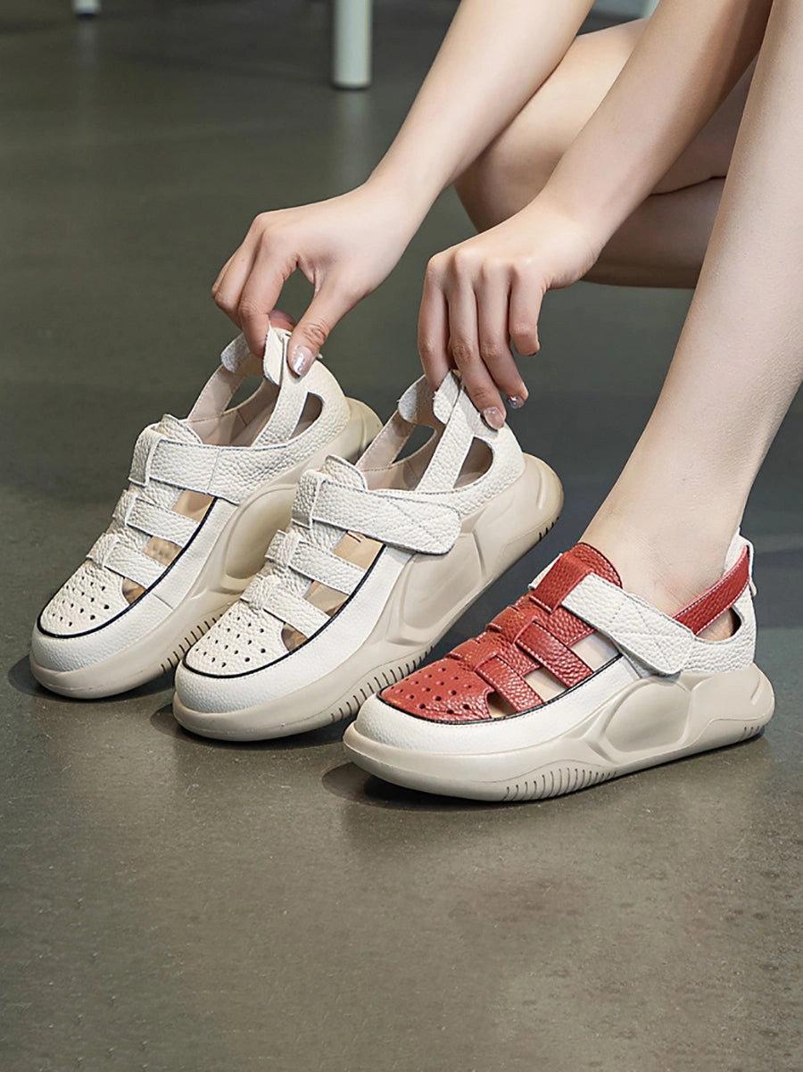 Women Summer Leather Colorblock Platform Sandals IO1027 Stretchers Sandals