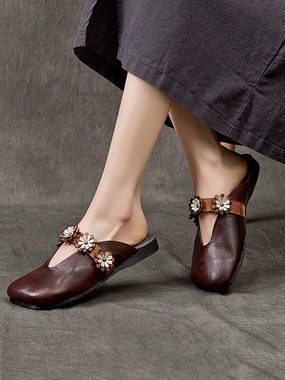 Women Summer Solid Flower Leather Slippers SC1011 Sale On Shoes