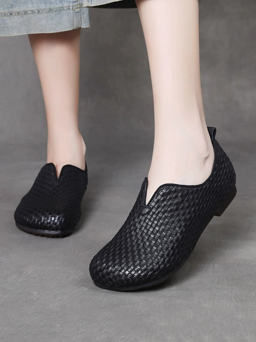 Shoes For Marathon Running Women Weave Autumn Shoes Leather Vintage Genuine