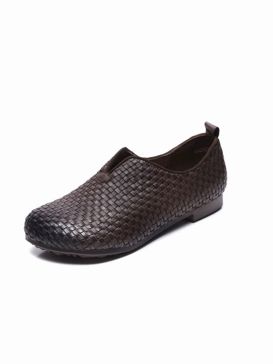 Women Weave Autumn Shoes Leather Vintage Genuine Shoes Sale For $59